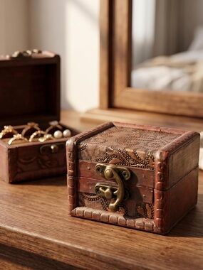 NWT No Label Vintage Style Wooden Jewelry Box